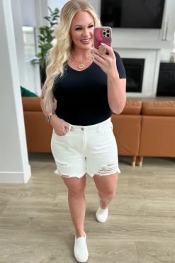 Jessie High Rise Rigid Magic Cutoff Shorts in White by Judy Blue