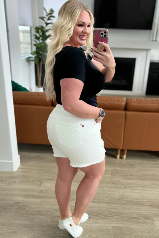 Jessie High Rise Rigid Magic Cutoff Shorts in White by Judy Blue