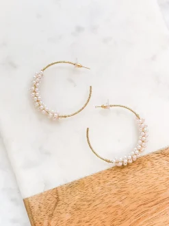 Jody Pearl Cluster Hoop Earrings - Gold