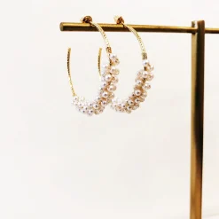 Jody Pearl Cluster Hoop Earrings - Gold