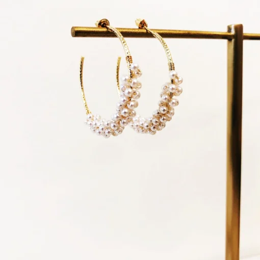 Jody Pearl Cluster Hoop Earrings - Gold