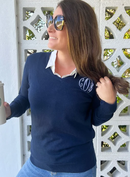 Jules Monogrammed V-Neck Sweater (Ships in 2-3 Weeks)