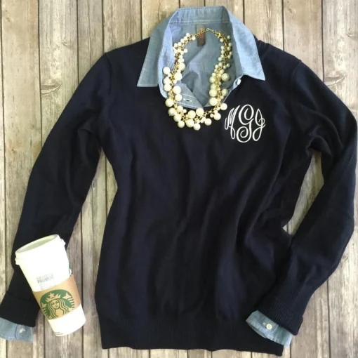 Jules Monogrammed V-Neck Sweater (Ships in 2-3 Weeks)