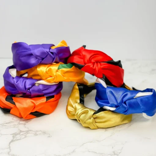 Jumbo Puffy Knotted Headbands - Purple & Gold