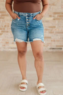 Kara High Rise Rigid Magic Button Fly Cutoff Shorts by Judy Blue