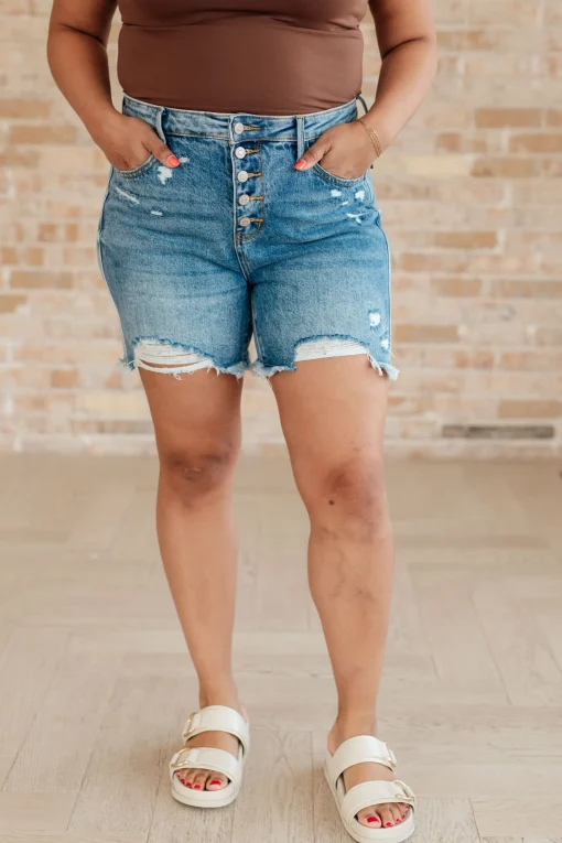 Kara High Rise Rigid Magic Button Fly Cutoff Shorts by Judy Blue