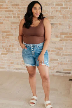 Kara High Rise Rigid Magic Button Fly Cutoff Shorts by Judy Blue