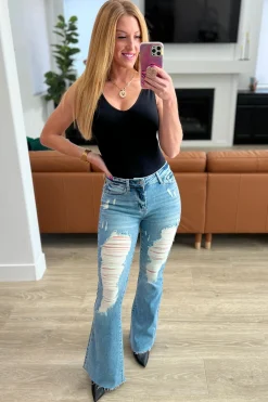Kiana High Rise Heavy Destroy Flare Jeans by Judy Blue