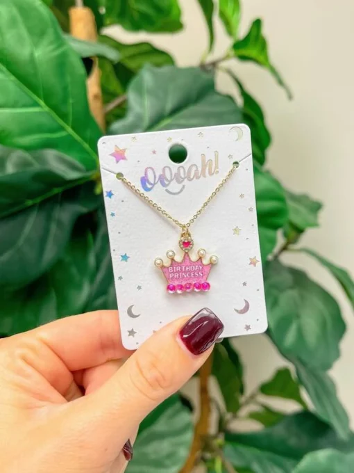 Kids Birthday Crown Pendant Necklace