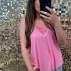 Lace V-Neck Flowy Tank Top by POL - Candy Pink