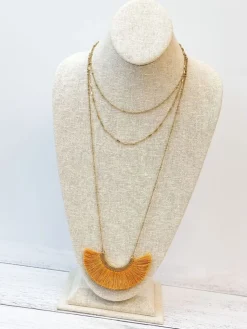 Layered Fringe Long Necklace - Mustard
