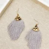 Leather Tassel Leopard Detail Earrings - Grey