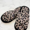 Leopard Criss Cross Fuzzy Slippers - Coffee
