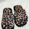 Leopard Criss Cross Fuzzy Slippers - Brown