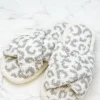 Leopard Criss Cross Fuzzy Slippers - Gray