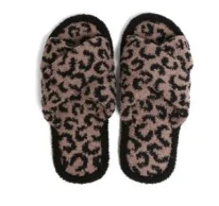 Leopard Criss Cross Fuzzy Slippers - Coffee