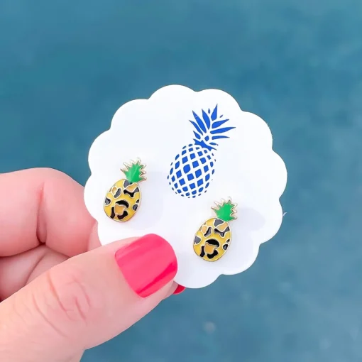 Leopard Pineapple Signature Enamel Studs by Prep Obsessed