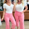 Lisa High Rise Control Top Wide Leg Crop Jeans by Judy Blue - Pink