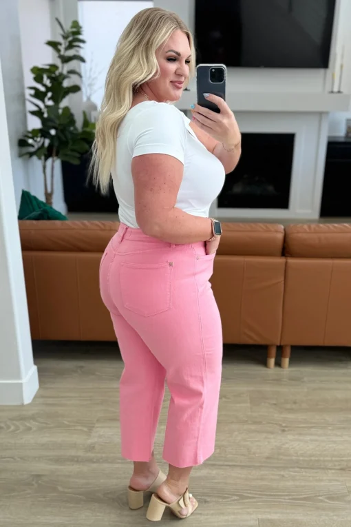 Lisa High Rise Control Top Wide Leg Crop Jeans by Judy Blue - Pink