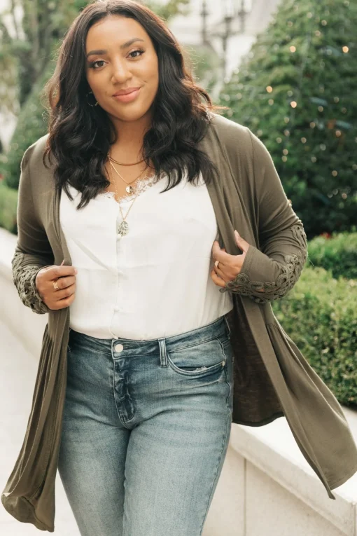 Little Bit Of Lace Cardigan In Olive