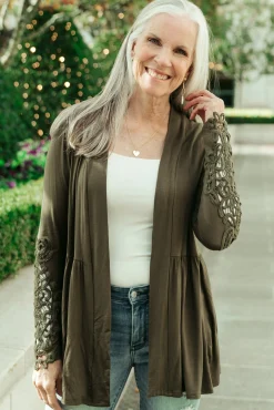 Little Bit Of Lace Cardigan In Olive