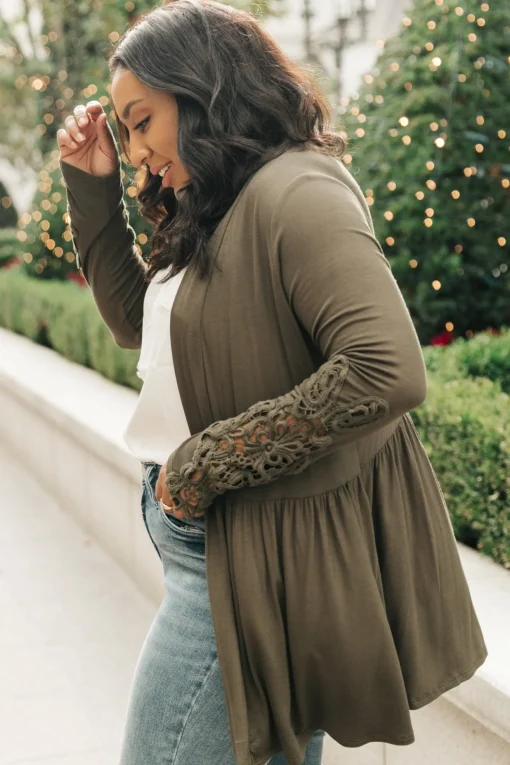 Little Bit Of Lace Cardigan In Olive