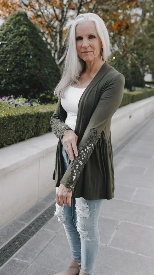 Little Bit Of Lace Cardigan In Olive