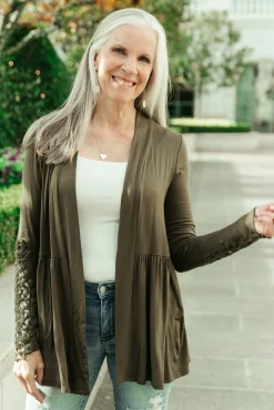 Little Bit Of Lace Cardigan In Olive