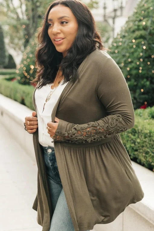 Little Bit Of Lace Cardigan In Olive
