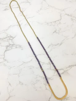 Long Beaded U Shape Pendant Necklace - Purple