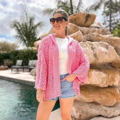 Loose Knit Hooded Cardigan by POL - Bubblegum Pink