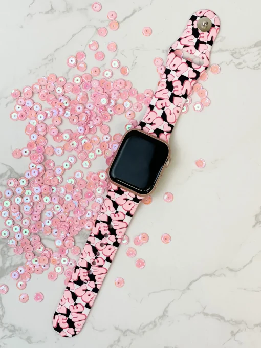 'LOVE' Checkered Print Silicone Smart Watch Band