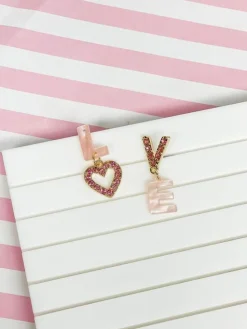 'Love' Glitzy Acrylic Heart Dangle Earrings