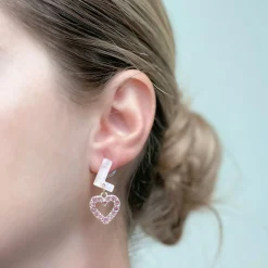 'Love' Glitzy Acrylic Heart Dangle Earrings