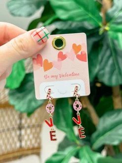 'LOVE' Linked Enamel Dangle Earrings