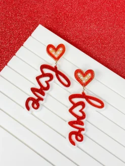 'Love' Pearl & Glitter Dangle Earrings