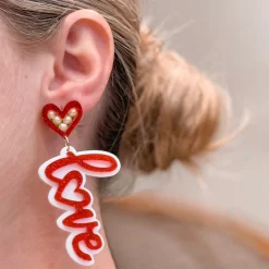 'Love' Pearl & Glitter Dangle Earrings