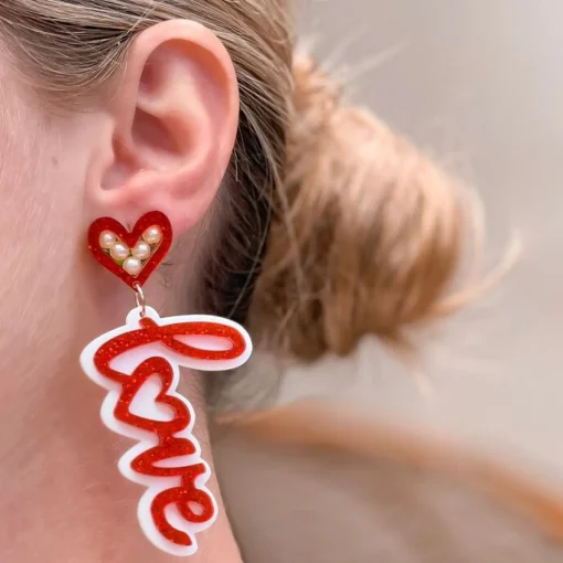 'Love' Pearl & Glitter Dangle Earrings