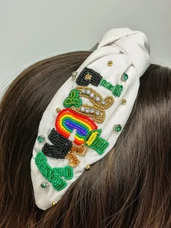 'Lucky' Beaded Embellished Headband - White