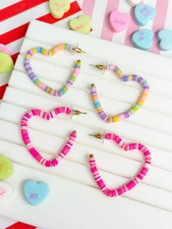 Maddie Rubber Disc Open Heart Hoop Earrings - Purple Multi