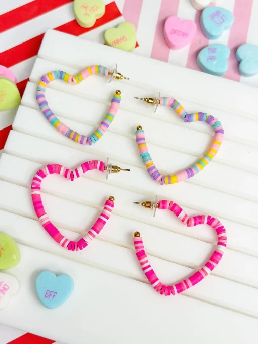 Maddie Rubber Disc Open Heart Hoop Earrings - Purple Multi