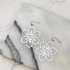'Mama' Filigree Flower Dangle Earrings - Silver