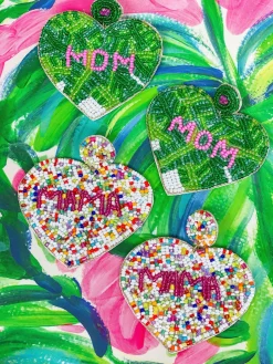 'Mama' Multi Seed Bead Heart Dangle Earrings
