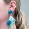 Marbled Angular Geometric Dangle Earrings - Blue