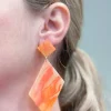 Marbled Angular Geometric Dangle Earrings - Orange