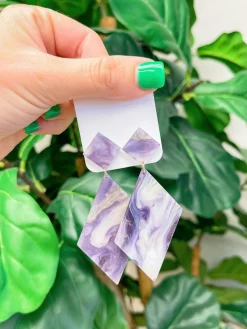 Marbled Angular Geometric Dangle Earrings - Purple