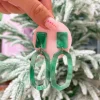 Marbled Oval Dangle Earrings - Green