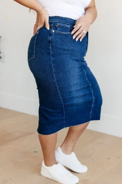 Marcy High Rise Denim Midi Skirt by Judy Blue