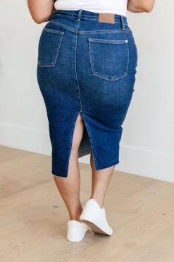 Marcy High Rise Denim Midi Skirt by Judy Blue