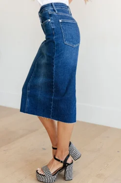 Marcy High Rise Denim Midi Skirt by Judy Blue